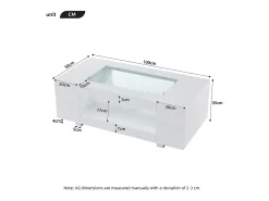 Mesa de centro 100x50x35 cm - com iluminação LED - amplo armazenamento - branco
