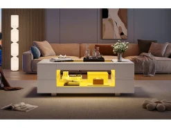 Mesa de centro 100x50x35 cm - com iluminação LED - amplo armazenamento - branco