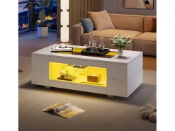 Mesa de centro 100x50x35 cm - com iluminação LED - amplo armazenamento - branco