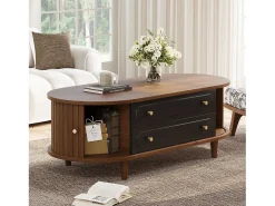 Mesa de centro 100x50x36 cm - con 2 gavetas e 2 portas de correr - Marrom + preto