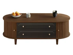 Mesa de centro 100x50x36 cm - con 2 gavetas e 2 portas de correr - Marrom + preto