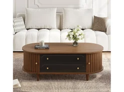Mesa de centro 100x50x36 cm - con 2 gavetas e 2 portas de correr - Marrom + preto