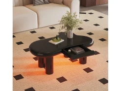 Mesa de centro 98x65.5x40 cm - forma de nuvem - 1 gaveta - com iluminação LED - preto