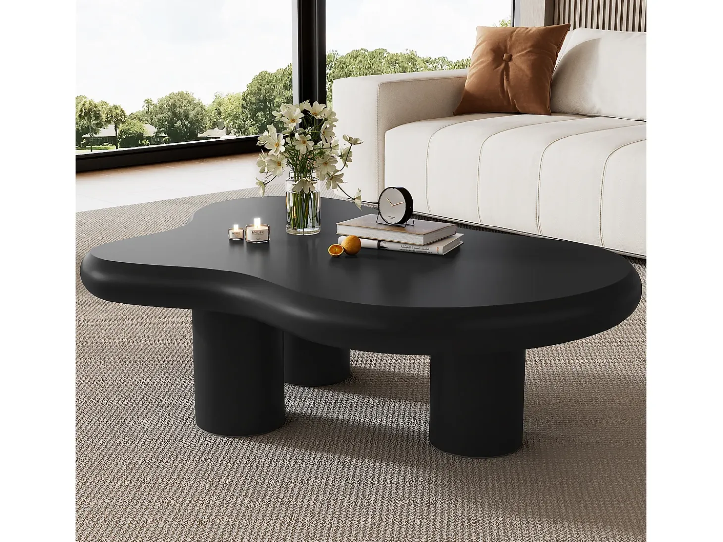 Mesa de centro 97x67x32 cm - Forma de nuvem - Acabamento laqueado - MDF - Preto