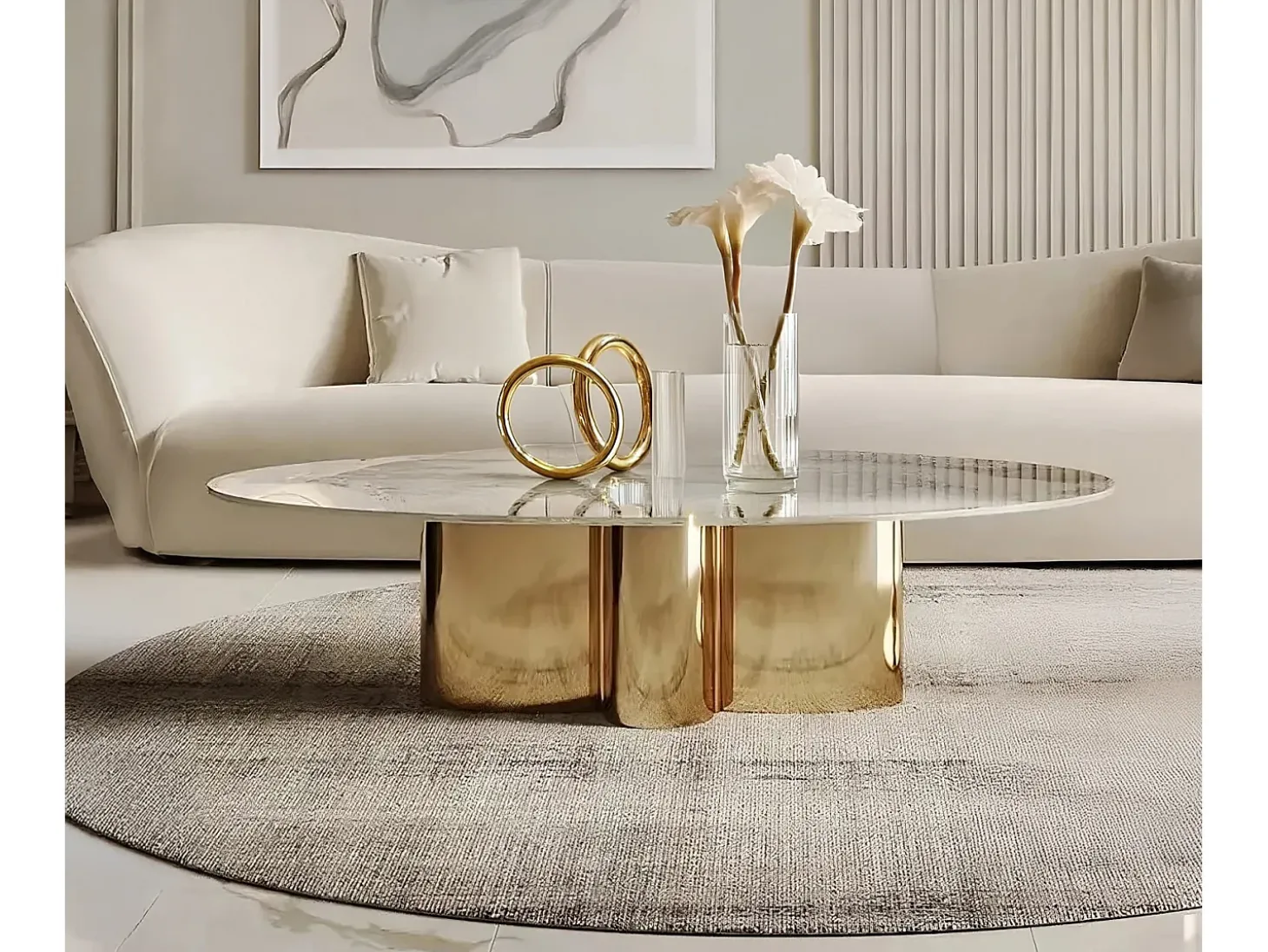 Mesa de centro 130x42x70 cm branco ouro modig m59