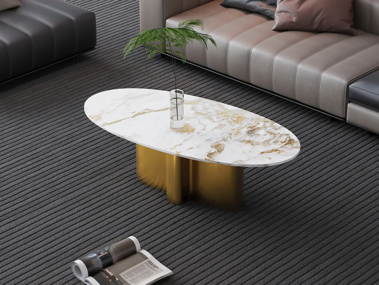 Mesa de centro 130x42x70 cm branco ouro modig m59
