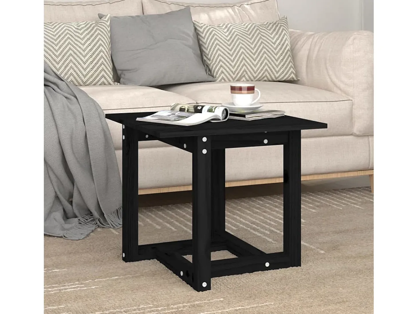 Mesa de centro 50x50x45 cm madeira de pinho maciça preto PT581494