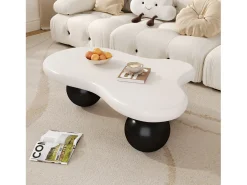 Mesa de centro 95x62.5x32cm - forma de nuvem - com iluminação LED - pés redondos - branco + preto