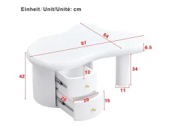 Mesa de centro 97x64x42cm com tampo em forma de nuvem e 2 gavetas, lacada a branco