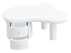 Mesa de centro 97x64x42cm com tampo em forma de nuvem e 2 gavetas, lacada a branco