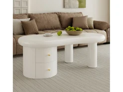 Mesa de centro 97x64x42cm com tampo em forma de nuvem e 2 gavetas, lacada a branco