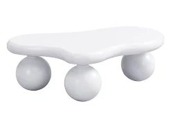 Mesa de centro 95x62,5x32cm com tampo em forma de nuvem e 3 pés grossos, LED incluído, branca