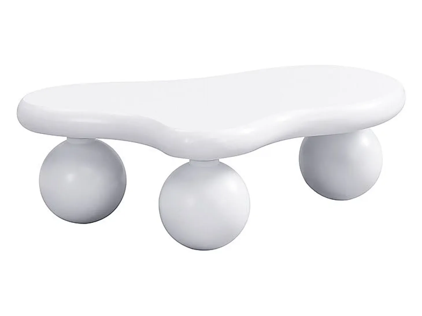 Mesa de centro 95x62,5x32cm com tampo em forma de nuvem e 3 pés grossos, LED incluído, branca