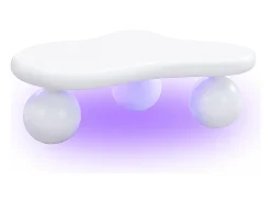 Mesa de centro 95x62,5x32cm com tampo em forma de nuvem e 3 pés grossos, LED incluído, branca