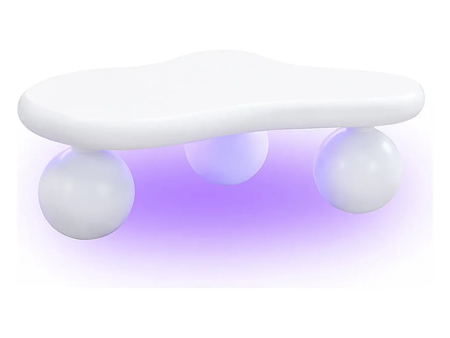Mesa de centro 95x62,5x32cm com tampo em forma de nuvem e 3 pés grossos, LED incluído, branca