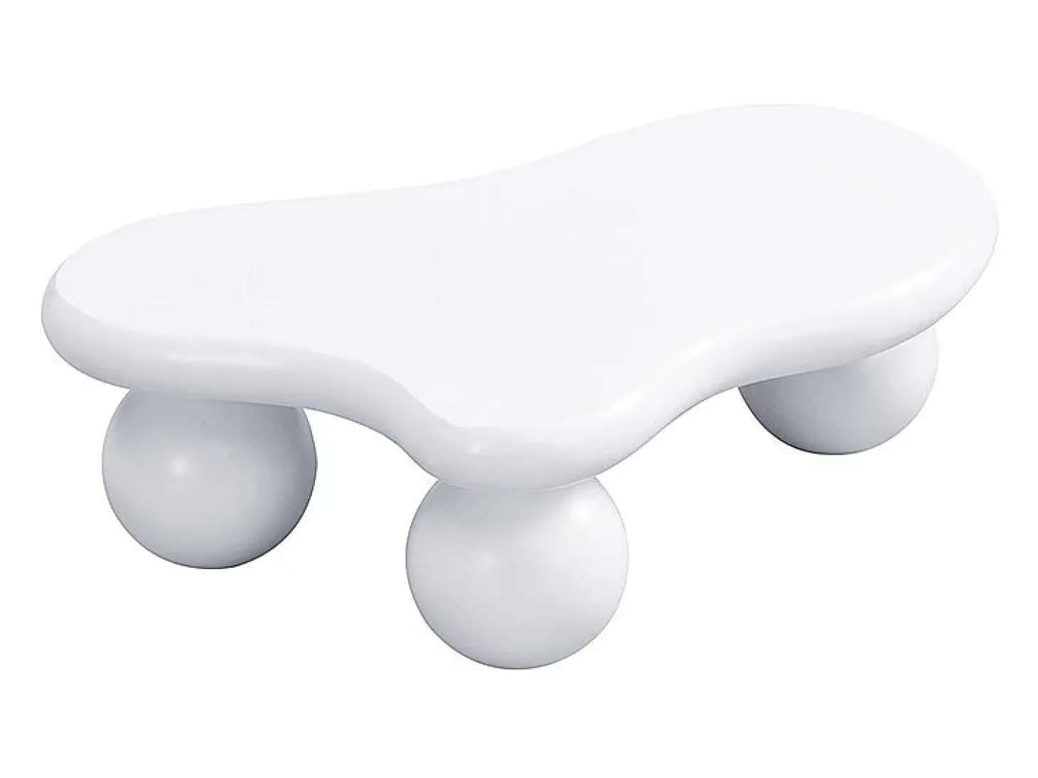 Mesa de centro 95x62,5x32cm com tampo em forma de nuvem e 3 pés grossos, LED incluído, branca