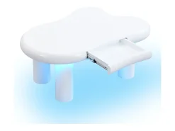 Mesa de centro 98x65,5x40cm com tampo em forma de nuvem e 4 pés grossos, 1 gaveta e LED incluído, branca