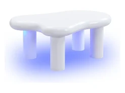 Mesa de centro 98x65,5x40cm com tampo em forma de nuvem e 4 pés grossos, 1 gaveta e LED incluído, branca