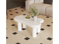 Mesa de centro 98x65,5x40cm com tampo em forma de nuvem e 4 pés grossos, 1 gaveta e LED incluído, branca