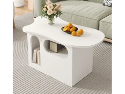 Mesa de centro 97x45x43,5cm com tampo em forma de nuvem, espaço de armazenamento aberto, branca