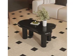 Mesa de centro 98x65,5x40cm com tampo em forma de nuvem e 4 pés grossos, 1 gaveta e LED incluído, preta