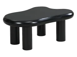 Mesa de centro 98x65,5x40cm com tampo em forma de nuvem e 4 pés grossos, 1 gaveta e LED incluído, preta