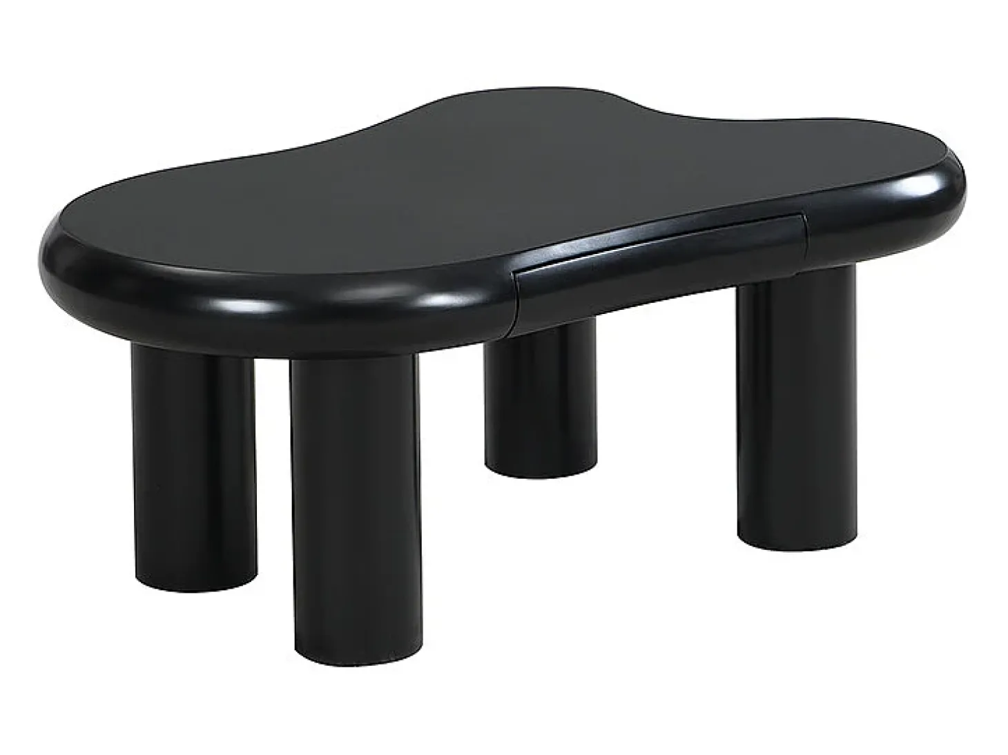 Mesa de centro 98x65,5x40cm com tampo em forma de nuvem e 4 pés grossos, 1 gaveta e LED incluído, preta