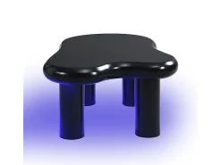 Mesa de centro 98x65,5x40cm com tampo em forma de nuvem e 4 pés grossos, 1 gaveta e LED incluído, preta
