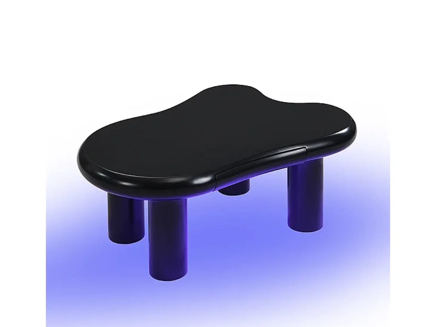 Mesa de centro 98x65,5x40cm com tampo em forma de nuvem e 4 pés grossos, 1 gaveta e LED incluído, preta