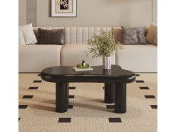 Mesa de centro 98x65,5x40cm com tampo em forma de nuvem e 4 pés grossos, 1 gaveta e LED incluído, preta