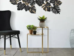 Mesa de centro Yoko, Mesa de centro baixa, Porta-revistas para sofá, Prateleira de sala, 50x40 h61 cm, Dourado