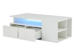Mesa de chá - 100 x 50 x 35 cm - mesa de centro para sala de estar - com LEDs + 2 gavetas - aglomerado - branco