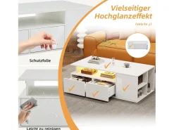 Mesa de chá - 100 x 50 x 35 cm - mesa de centro para sala de estar - com LEDs + 2 gavetas - aglomerado - branco