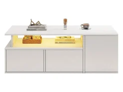 Mesa de chá - 100 x 50 x 35 cm - mesa de centro para sala de estar - com LEDs + 2 gavetas - aglomerado - branco
