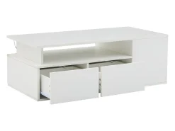 Mesa de chá - 100 x 50 x 35 cm - mesa de centro para sala de estar - com LEDs + 2 gavetas - aglomerado - branco