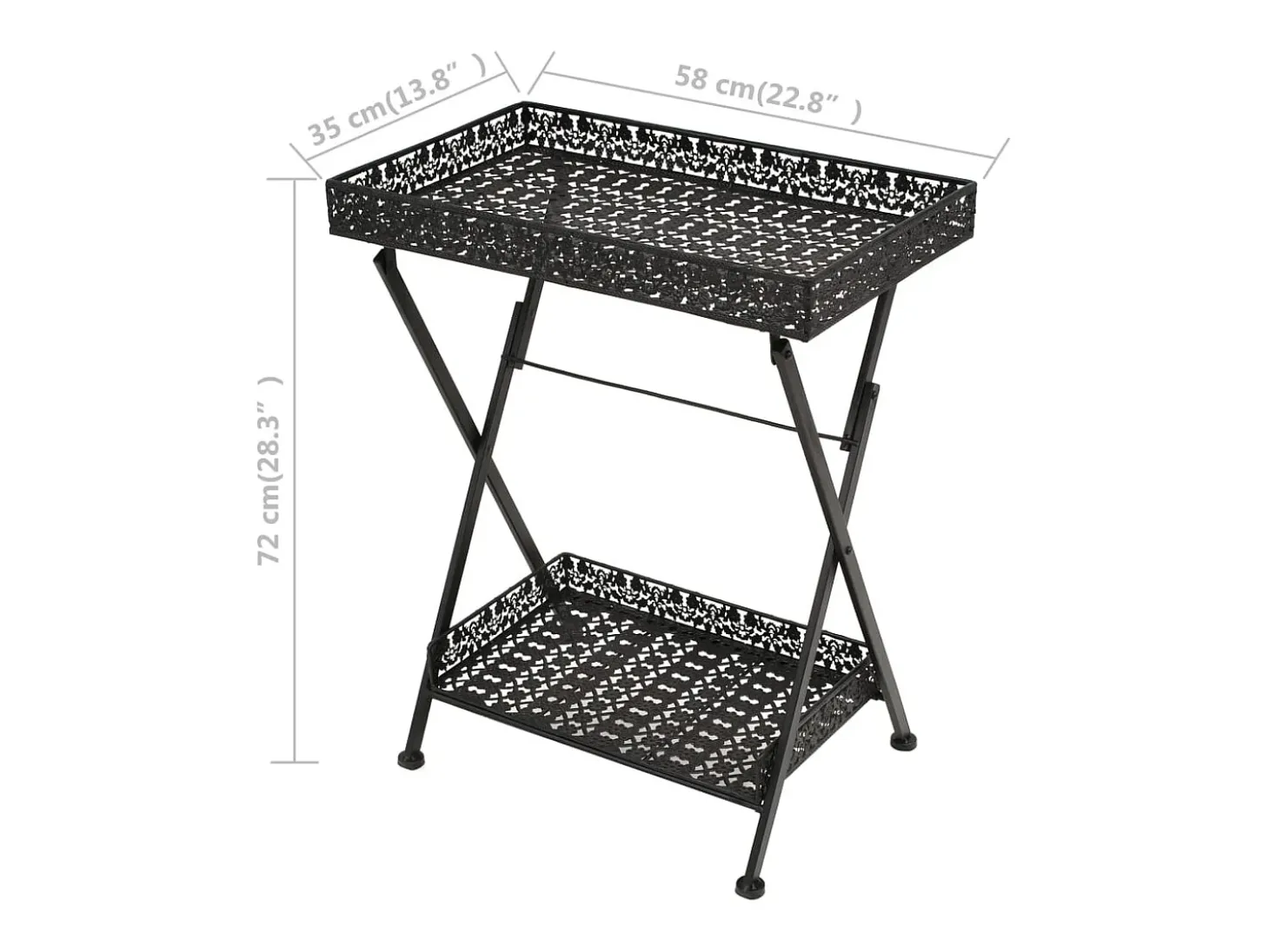 Mesa de chá dobrável estilo vintage metal 58x35x72 cm preto