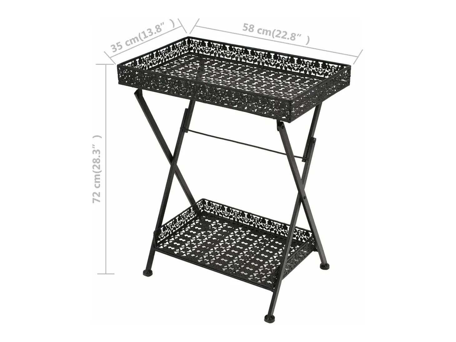 Mesa de chá dobrável estilo vintage metal 58x35x72 cm preto