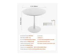 Mesa de Conjunto SucceBuy Mesa de Jantar Redonda em Madeira de 80 cm para 2 a 4 Pessoas (Só Mesa)