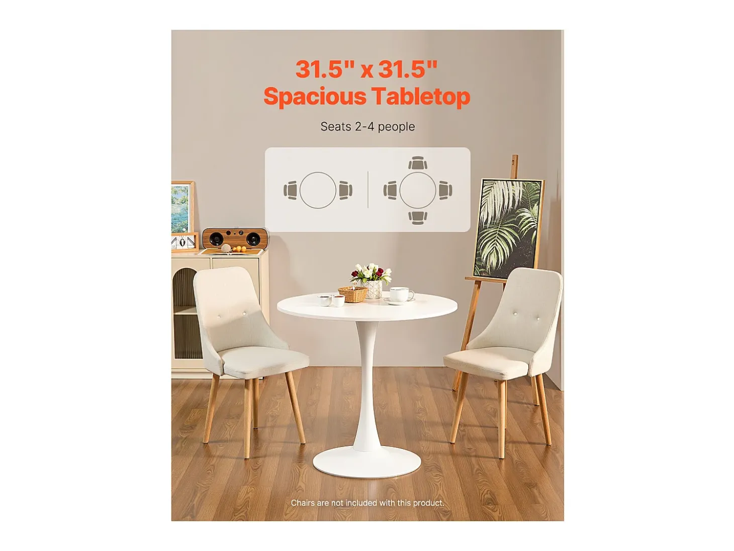 Mesa de Conjunto SucceBuy Mesa de Jantar Redonda em Madeira de 80 cm para 2 a 4 Pessoas (Só Mesa)