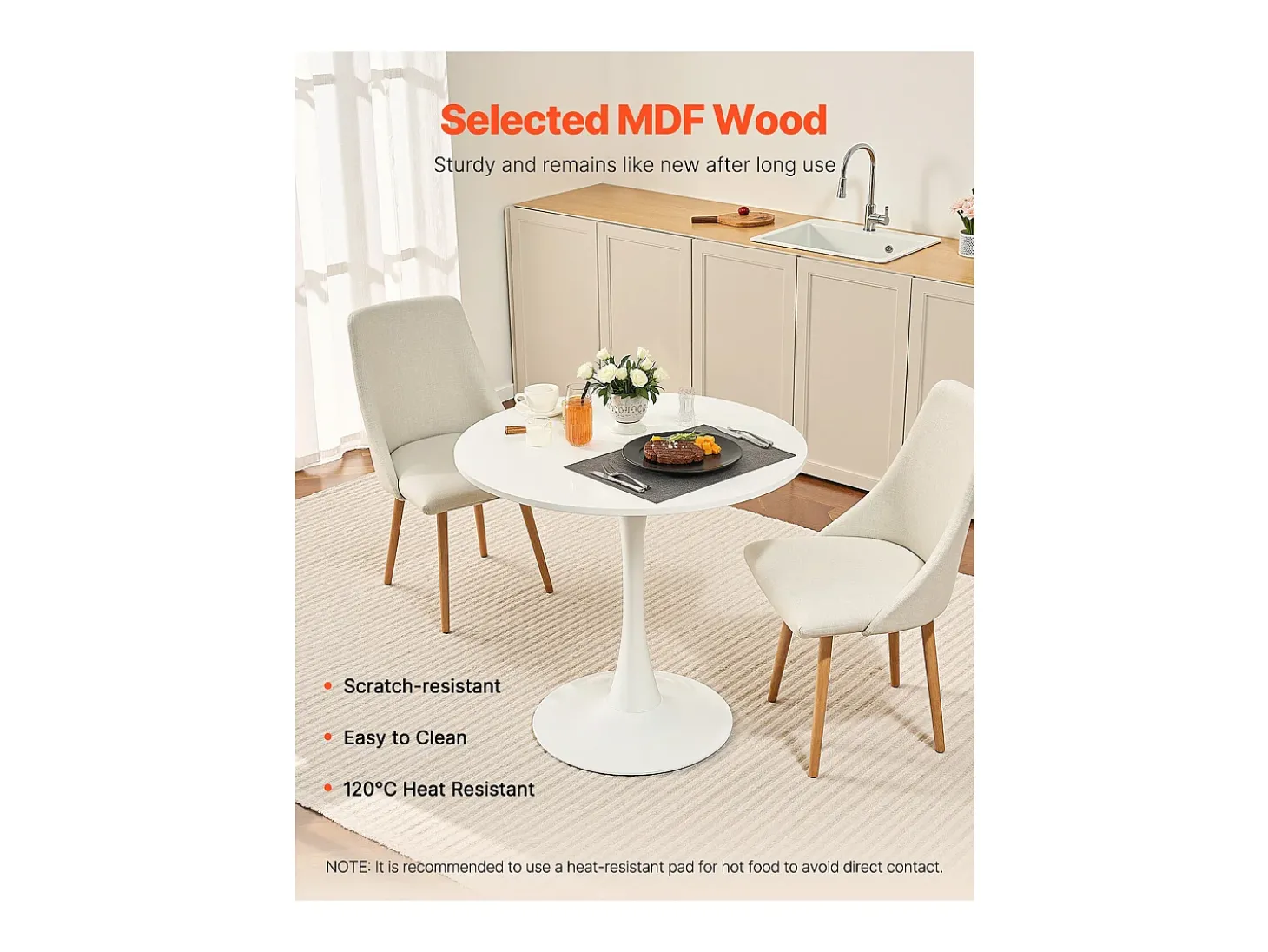 Mesa de Conjunto SucceBuy Mesa de Jantar Redonda em Madeira de 80 cm para 2 a 4 Pessoas (Só Mesa)