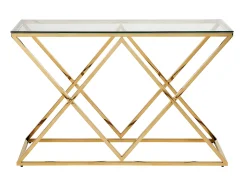 Mesa de consola Art Déco - vidro temperado e aço - acabamento dourado. CHARLOTTE