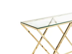 Mesa de consola Art Déco - vidro temperado e aço - acabamento dourado. CHARLOTTE