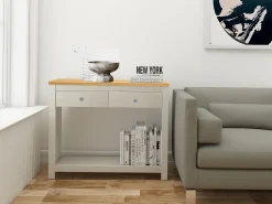 Mesa de consola com 2 gavetas em MDF cinzento