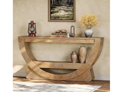 Mesa de Consola de 160 cm de Comprimento, Mesa de Entrada Rustica com 2 Prateleiras de Armazenamento
