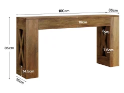 Mesa de Consola de 160 cm de Comprimento, Mesa de Entrada Rural com 2 Gavetas e Pernas em Forma de X