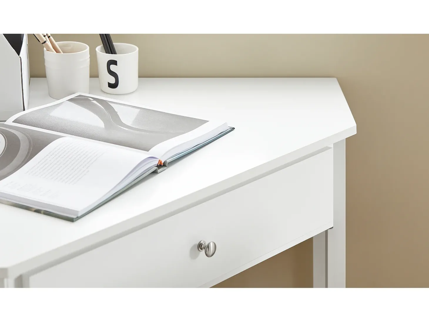Mesa de consola de canto branca SoBuy com gaveta, triângulo FWT31-W