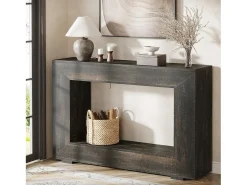 Mesa de Consola de 120cm, Mesa de Sofá com Armazenamento, Mesa Moderna de Entrada para Corredor Preta