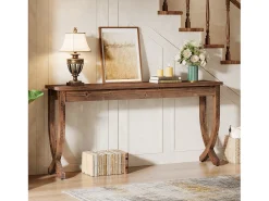Mesa de Consola de Madeira Sólida 160cm, Mesa de Entrada no Estilo Rural, Mesa Longa para Sofá