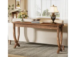 Mesa de Consola de Madeira Sólida 160cm, Mesa de Entrada no Estilo Rural, Mesa Longa para Sofá