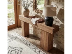 Mesa de Consola de Madeira Sólida, Mesa de Sofá Rural de 160cm Atrás do Sofá com Pernas Artísticas